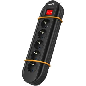 Philips Verlengsnoer - 5 Stopcontacten, 2m Kabel, Zwart/Geel Philips Verlengsnoer - 5 Stopcontacten, 2m Kabel, Zwart/Geel