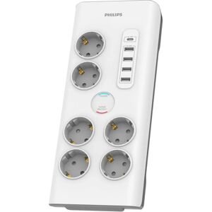 Philips Stekkerdoos - 6 Stopcontacten, 4 USB, USB-C, Overschotbescherming Philips Stekkerdoos - 6 Stopcontacten, 4 USB, USB-C, Overschotbescherming