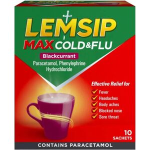 Lemsip Max Cold & Flu Blackcurrant - Relief of Aches & Pains, Nasal Congestion, Fever - Cold & Flu Medicine Lemsip Max Cold & Flu Blackcurrant - Relief of Aches & Pains, Nasal Congestion, Fever - Cold & Flu Medicine