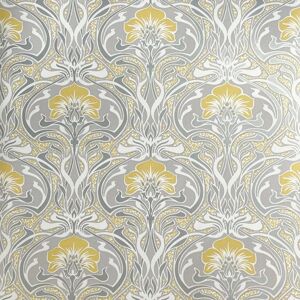 Crown Archives Flora Nouveau Wallpaper - Vintage Damask, Silver Grey, Yellow - Wallcoverings Crown Archives Flora Nouveau Wallpaper - Vintage Damask, Silver Grey, Yellow - Wallcoverings