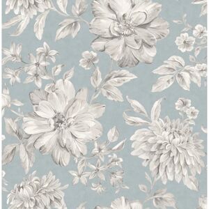 Lucia Floral Wallpaper - Blue/Grey/White - Floral, Metallic, Washable Lucia Floral Wallpaper - Blue/Grey/White - Floral, Metallic, Washable