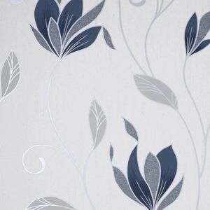 Fine Decor Synergy Floral Navy Blue Silver White Paste Wallpaper - Wallpaper Fine Decor Synergy Floral Navy Blue Silver White Paste Wallpaper - Wallpaper