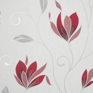 Crown White with Red and Grey Flower Wallpaper Crown White with Red and Grey Flower Wallpaper