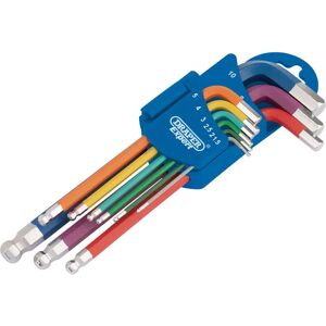Draper Coloured Hex Key Set - 9 pcs - Hexagon and Ball End Draper Coloured Hex Key Set - 9 pcs - Hexagon and Ball End