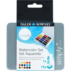 Daler-Rowney Simply Watercolour Paint Tin Set 15 x Pans & Brush - Watercolour Paint Set Daler-Rowney Simply Watercolour Paint Tin Set 15 x Pans & Brush - Watercolour Paint Set