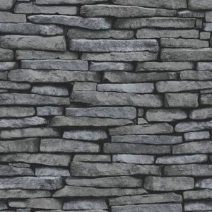 Fine Decor Grey Charcoal Wallpaper - Rustic Stone Effect - Wallpaper Fine Decor Grey Charcoal Wallpaper - Rustic Stone Effect - Wallpaper