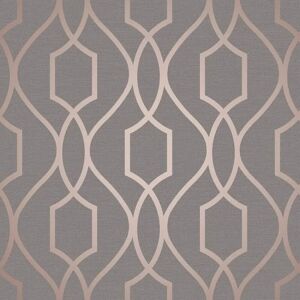 Fine Decor Charcoal Grey Copper Geometric Trellis Wallpaper - Wallpaper Fine Decor Charcoal Grey Copper Geometric Trellis Wallpaper - Wallpaper