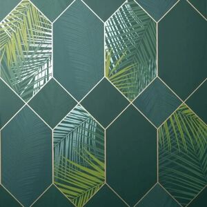 Fine Decor Miami Tropical Geo Emerald Gold Wallpaper - Wallpaper Fine Decor Miami Tropical Geo Emerald Gold Wallpaper - Wallpaper