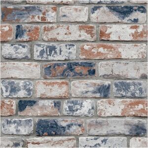 Fresco Industrial Distressed Brick Wallpaper Navy & Red - Wallpaper Fresco Industrial Distressed Brick Wallpaper Navy & Red - Wallpaper