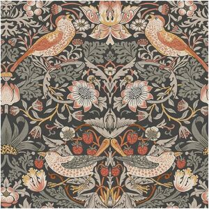 Papier Peint Strawberry Thief de William Morris - Feuilles Nature, Gris - Publicité Papier Peint Strawberry Thief de William Morris - Feuilles Nature, Gris - Publicité