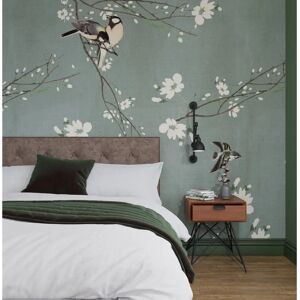 Art For The Home Birds & Blossom Dark Duck Egg Print To Order Fixed Size Mural Art For The Home Birds & Blossom Dark Duck Egg Print To Order Fixed Size Mural