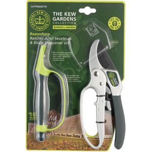 Spear & Jackson Kew Gardens Razorsharp CUTTINGSET1K Ratchet Anvil Secateurs and Sharpener - Garden Tools Set Spear & Jackson Kew Gardens Razorsharp CUTTINGSET1K Ratchet Anvil Secateurs and Sharpener - Garden Tools Set