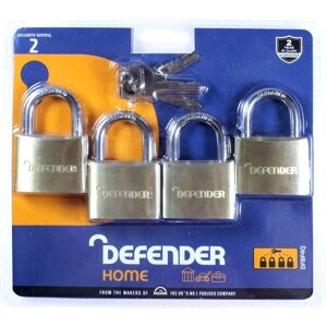 Defender Brass Padlock DFBP4Q - Quad Pack 40mm Defender Brass Padlock DFBP4Q - Quad Pack 40mm