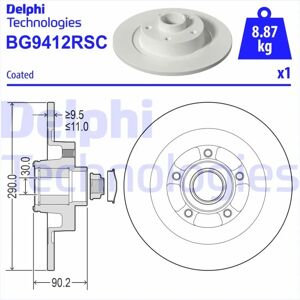 DELPHI BG9412RSC - Täysilevy 11mm 290mm - Jarrulevy DELPHI BG9412RSC - Täysilevy 11mm 290mm - Jarrulevy