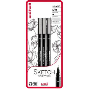 Uni-Ball Uni-Pin Sketch Selection Fineliner Drawing Pens - Black - Set of 3 Uni-Ball Uni-Pin Sketch Selection Fineliner Drawing Pens - Black - Set of 3