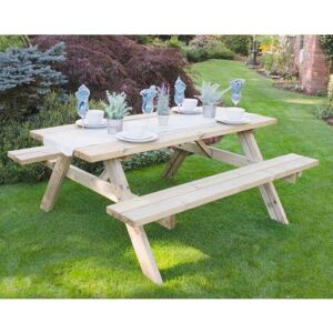 Forest Garden Large Rectangular Wooden Picnic Table - 6'x5' - Garden Furniture Forest Garden Large Rectangular Wooden Picnic Table - 6'x5' - Garden Furniture