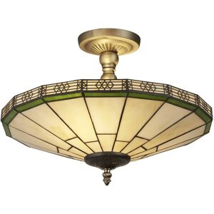 Searchlight Lighting New York 2 Light Semi-Flush Ceiling Fitting - Antique Brass, Tiffany Glass Searchlight Lighting New York 2 Light Semi-Flush Ceiling Fitting - Antique Brass, Tiffany Glass
