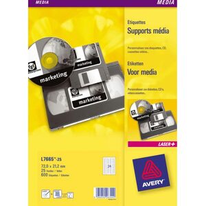 Avery L7665-25 Printer Labels - White - 72x21mm - 600 Labels Avery L7665-25 Printer Labels - White - 72x21mm - 600 Labels