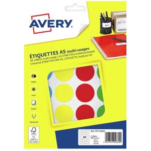 Étiquettes autocollantes Avery PET30MX - Couleurs assorties - 168 pcs - Publicité Étiquettes autocollantes Avery PET30MX - Couleurs assorties - 168 pcs - Publicité