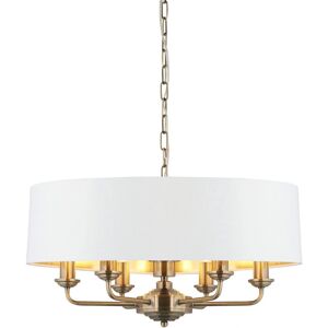 Endon Highclere Vintage Pendant Lamp - Antique Brass, White Fabric, 6 Light Endon Highclere Vintage Pendant Lamp - Antique Brass, White Fabric, 6 Light