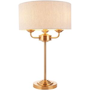 Endon Collection Highclere 3-Light Vintage Brass & Linen Table Lamp Endon Collection Highclere 3-Light Vintage Brass & Linen Table Lamp