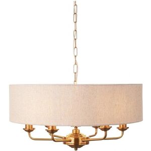 Endon Collection Lighting Highclere 6 Arm Pendant Ceiling Light - Vintage Brass & Linen Endon Collection Lighting Highclere 6 Arm Pendant Ceiling Light - Vintage Brass & Linen