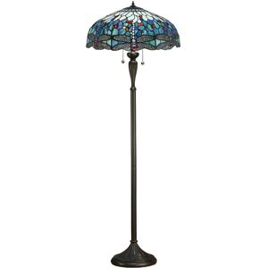 Interiors 1900 Lighting Dragonfly Blue - 2 Light Floor Lamp Dark Bronze - Tiffany Style Glass Interiors 1900 Lighting Dragonfly Blue - 2 Light Floor Lamp Dark Bronze - Tiffany Style Glass