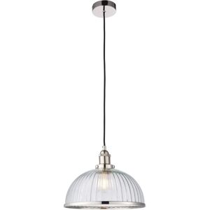 Netlighting Hansen 1 Light Pendant Bright Nickel Ribbed Glass E27 - Pendant Light Netlighting Hansen 1 Light Pendant Bright Nickel Ribbed Glass E27 - Pendant Light