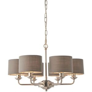 Netlighting Highclere Pendant Light Bright Nickel Plate Charcoal Fabric Multi Arm Shade - Pendant Light Netlighting Highclere Pendant Light Bright Nickel Plate Charcoal Fabric Multi Arm Shade - Pendant Light