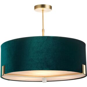 Endon Hayfield 3 Light Semi Flush Ceiling Fitting - Antique Brass - Green Velvet - Ceiling Fitting Endon Hayfield 3 Light Semi Flush Ceiling Fitting - Antique Brass - Green Velvet - Ceiling Fitting