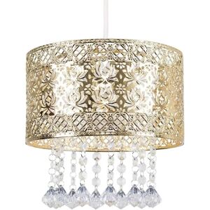 ValueLights Gold Ceiling Pendant Light - Intricate Pattern, Jewel Droplets ValueLights Gold Ceiling Pendant Light - Intricate Pattern, Jewel Droplets