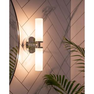ValueLights Canya Silver Bathroom Wall Light - IP44, 2-Way, Reeded Glass ValueLights Canya Silver Bathroom Wall Light - IP44, 2-Way, Reeded Glass