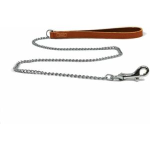 Ancol Heavy Chain Dog Lead with Leather Handle - Tan 80cm Ancol Heavy Chain Dog Lead with Leather Handle - Tan 80cm