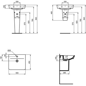 Ideal Standard Waschbecken E030101 - Wandmontage, 1 Hahnloch, 500mm Ideal Standard Waschbecken E030101 - Wandmontage, 1 Hahnloch, 500mm