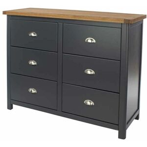 Core Products Stirling 3+3 Drawer Wide Chest - Antique Oak Effect Wax, Carbon Grey - Chest of Drawers Core Products Stirling 3+3 Drawer Wide Chest - Antique Oak Effect Wax, Carbon Grey - Chest of Drawers