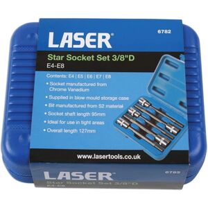 Laser Tools Long Series Torx Star Socket Set - 3/8" D 5pc E4 E5 E6 E7 E8 Laser Tools Long Series Torx Star Socket Set - 3/8" D 5pc E4 E5 E6 E7 E8