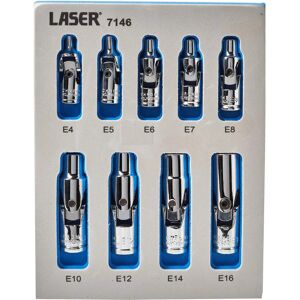 Laser Tools Universal Joint Star Socket Set - Inverted Torx 9pc Laser Tools Universal Joint Star Socket Set - Inverted Torx 9pc