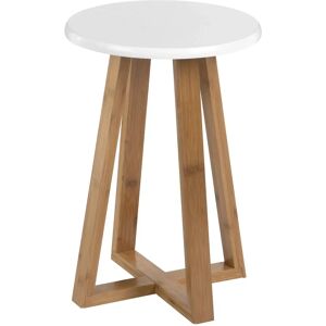 Premier Housewares White and Natural Bamboo Round Stool - Stool Premier Housewares White and Natural Bamboo Round Stool - Stool