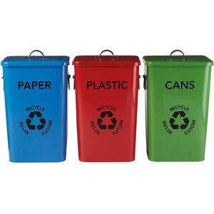 Premier Housewares Multi-Color Recycling Bins - Set of 3, 26L Steel Premier Housewares Multi-Color Recycling Bins - Set of 3, 26L Steel