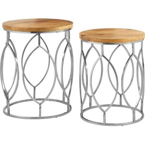Mysuru Nest of 2 Tables - Steel, Mango, Geometric Pattern Mysuru Nest of 2 Tables - Steel, Mango, Geometric Pattern