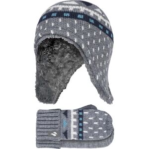 Heat Holders Boys Outdoor Faux Fur Pom Pom Hat With Ear Flaps & Mittens Set - Kids Winter Thermal Accessories Heat Holders Boys Outdoor Faux Fur Pom Pom Hat With Ear Flaps & Mittens Set - Kids Winter Thermal Accessories