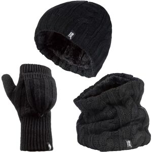 Heat Holders Womens Thermal Winter Fleece Hat, Neck Warmer And Converter Gloves Set - Black - One Size Heat Holders Womens Thermal Winter Fleece Hat, Neck Warmer And Converter Gloves Set - Black - One Size