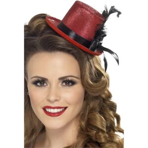 Smiffys Red Mini Tophat with Ribbon & Feather - Mini Hat for Adults Smiffys Red Mini Tophat with Ribbon & Feather - Mini Hat for Adults