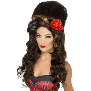 Smiffys Brown Beehive Wig with Large Flower - Adult Female Costume Accessory Smiffys Brown Beehive Wig with Large Flower - Adult Female Costume Accessory
