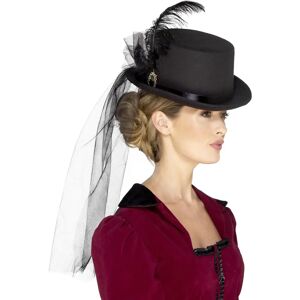 Smiffys Deluxe Ladies Victorian Top Hat - Black, Veil, Feathers & Brooch - Ladies Victorian Top Hat Smiffys Deluxe Ladies Victorian Top Hat - Black, Veil, Feathers & Brooch - Ladies Victorian Top Hat