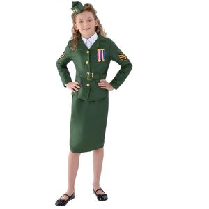 Disfraz infantil de niña soldado de la Segunda Guerra Mundial - Verde caqui - Chaqueta, falda, cinturón Disfraz infantil de niña soldado de la Segunda Guerra Mundial - Verde caqui - Chaqueta, falda, cinturón