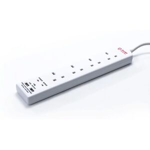 Status 4 Way Extension Socket - White - 2m - USB Ports - 13A Status 4 Way Extension Socket - White - 2m - USB Ports - 13A