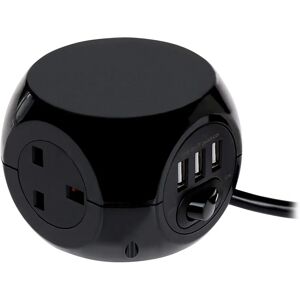 Status International Cube Extension Socket - 3-Way + 3 USB - Black Status International Cube Extension Socket - 3-Way + 3 USB - Black