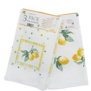 Country Club 3 Pack Velour Tea Towels Lemons White - Tea Towels Country Club 3 Pack Velour Tea Towels Lemons White - Tea Towels