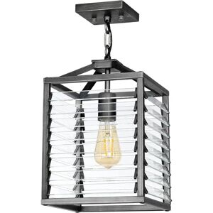 Lampada sospesa Louvre di Elstead Lighting - Industriale Acciaio e Vetro E27 Lampada sospesa Louvre di Elstead Lighting - Industriale Acciaio e Vetro E27